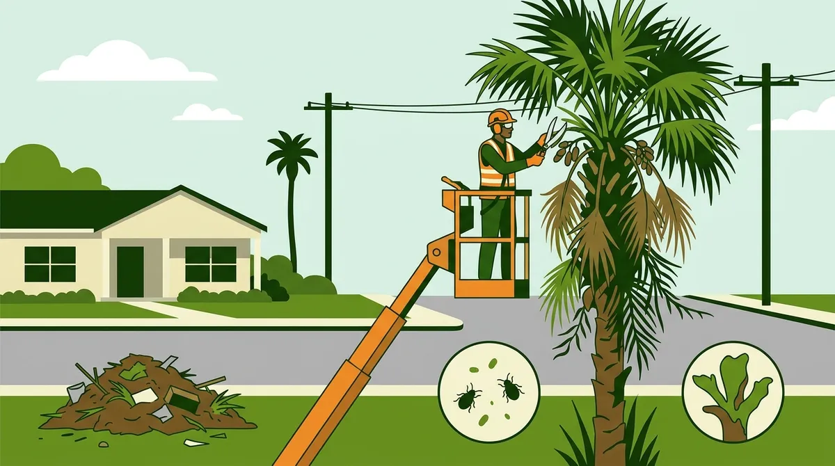 Palm Tree Trimming Progress Village